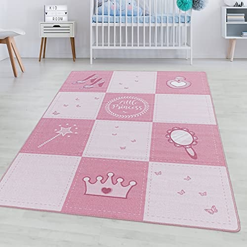 KinderTeppich, Prinzessin-Design, Teppich Rosa, 140 x 200 cm, Teppich für Kinder, Teppich Kinderzimmer