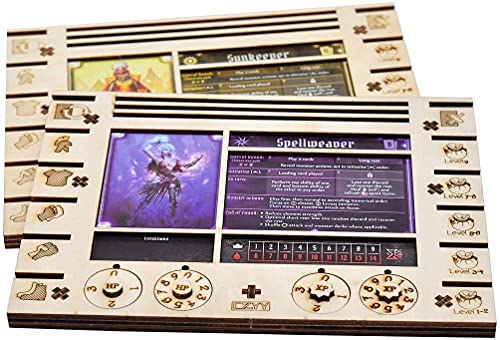 VIIPHA Gloomhaven/Frosthaven Spieler-Charakter-Dashboard mit HP- und XP-Zifferblatt-Trackern, 2er-Set, Birkensperrholz, Helden-Organizer für platzsparende Aufbewahrung auf dem Tisch