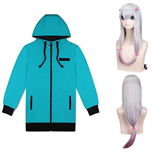 2019 Günstige Eromanga Sensei Sagiri Izumi Cosplay Perücke Silber Mixed Pink Langes Haar Cosplay Spiel Perücken Mit Fünf Pink Hairpins Xl Hoodie Und Perücke