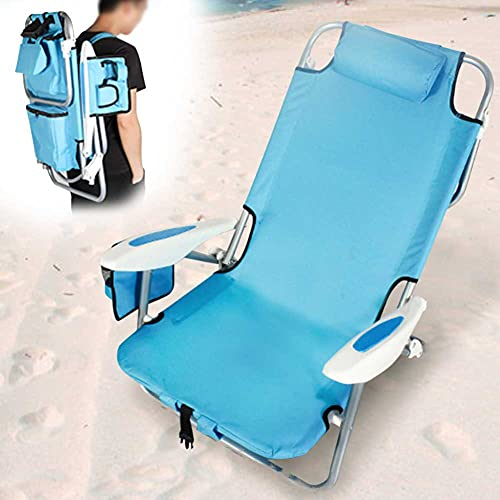 BAKAJI Strandstuhl, faltbar, zusammenklappbar, Gestell aus Aluminium, mit Tasche für alle Gegenstände, integrierte Kühltasche und Rucksackriemen (Blau), Polyester Baumwolle, Unica