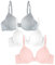 Fruit of the Loom Women's T-Shirt Bra, Opaque, Blushing Rose/White/Grey Heather, 36D (Pack of 3)