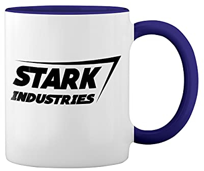 Stark Industries Weiße Tasse Mug mit blauem Felgen und Griff