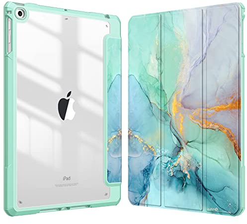 FINTIE Hybrid Case for iPad 6th/5th Gen (2018-2017) and iPad Air 2/Air 1 (2014-2013) - 9.7 Inch Shockproof Hard Shell Clear Cover with Pencil Holder, Emerald Marble