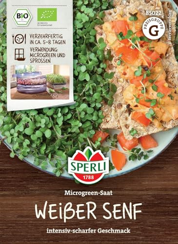 Sperli BIO Microgreen-Saat Weißer Senf - Knackiger, süßlicher Geschmack, ideal für SPERLI Grow Kit, schnelle Kultur, senfkörner, senfsaat, senfsamen, senfmehl, Microgreens Anzucht