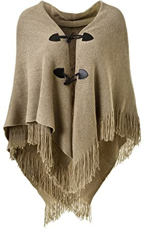 Ferand Damen Poncho Locker sitzender Cape Schal mit offener Vorderseite für Herbst und Winter - One Size - Khaki