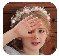 IYOU Wedding Flower Girl Headband Crown Gold Pearl Hair Piece Bridal Babys Breath Crystal Hair Vine Accessories for Kids Princess and Bridesmaid