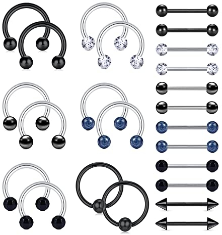 Funseedrr Brustwarzenpiercing Nippelpiercing Edelstahl 14G 14mm 16mm Stab Hufeisen Brustpiercing Piercing Brustwarze Barbells