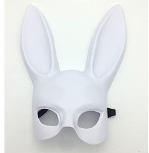 eBoutik Weiße sexy Hasenmaske mit Hasenohren – Maskerade Kostüm aus Hartplastik für Frauen – Halloween, Spieljunge, Cosplay & Faschingsparty-Zubehör
