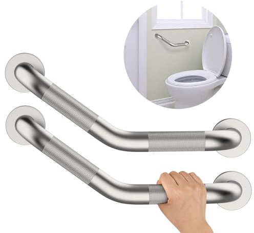 Munzong Haltegriff für Dusche, 40,6 cm, abgewinkelt, rutschfest, satiniert, gebürstetes Nickel, gerändelt, Sicherheits-Handlauf, Unterstützung für ältere Menschen, Verletzungen, Senioren,