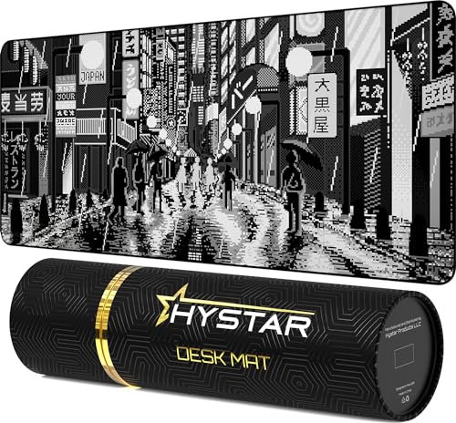 Hystar Tapis de souris de jeu, surface en tissu texturé doux, tissu résistant à l'eau, 5 mm d'épaisseur, dessous de verre en silicone, boîte durable pour le transport, motif rétro Tokyo (noir et blanc