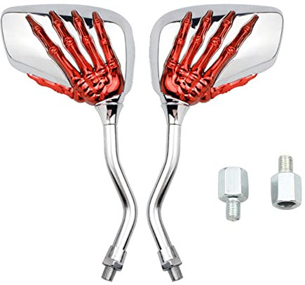 iSpchen Rückspiegel Motorrad 1 Paar Schädel Klaue Motorrad Spiegel Seitenspiegel Edelstahl ABS Motorradspiegel Lenkerspiegel mit Spiegelhalterung M10 für Roller ATVs Motorräder