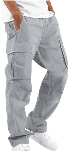 YAOHUOLE Herren Leinen Hosen Regular Fit Ranger Hose Herren Winter Leinen Freizeithose Herren Grau 3XL