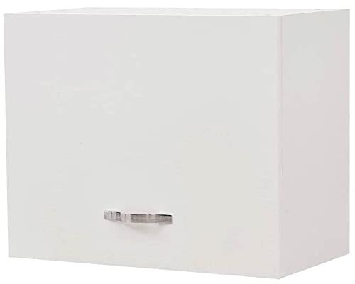 Shally Dogan Armario Colgante de Cocina Sopracappa de Pared, Armario suspendido de Madera con Apertura hacia Arriba, Armario Multiusos de Pared con Solapa Espacioso, Color Blanco, 60 x 32 x 49 cm