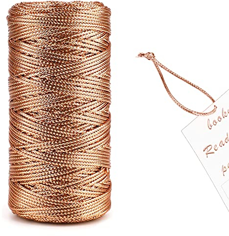 WUERKIYA Bronze Metallic Kordel, 1.5MM Breit, 100M Nicht Elastisch, Bastelschnur, Schmuckschnur, Dekorieren - Bronze