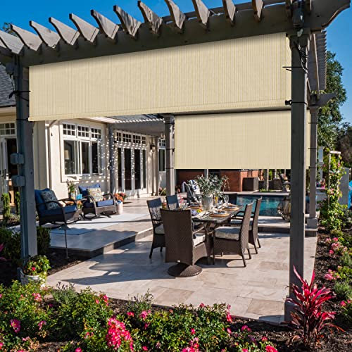 ECOOPTS 2,4 x 30,5 m Sonnenschutz, Sonnenschutz, Abdeckung mit Ösen, beschwerte Stangen für Pergola, Terrasse, Veranda (Beige)