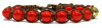 Samsara Tibetisches Buddhistisches Armband - Shamballa mit Roter Achat - Gewachster Baumwollfaden (BRAUN)