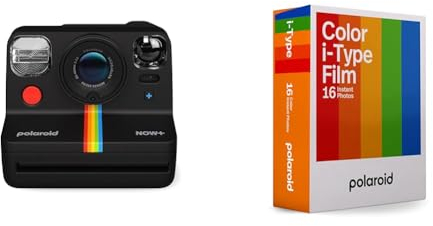 Polaroid Now+ Gen 2 Camara Instantánea, Negro, Sólo cámara & 6009 - Película Instantánea Color para i-Type, Paquete Doble, 16 Peliculas, Multicolores (Película de Color), Paquete Doble (16 Fotos)
