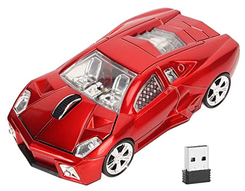 Souris de Voiture sans Fil, Souris de Jeu en Forme de Voiture de Sport 2,4 GHz 1600 DPI avec Récepteur USB, Lumière LED, Mise en Veille Automatique, Souris D'Ordinateur