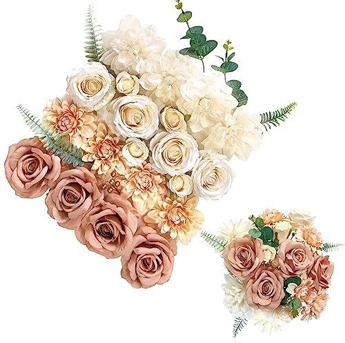 OrgMemory Fiori Artificiali, Fiori Rosa Antico, Rose Finte Schiuma, Fiori per Decorazioni, Fiori Finti per Matrimonio (Caffeina Champagne Gradiente)