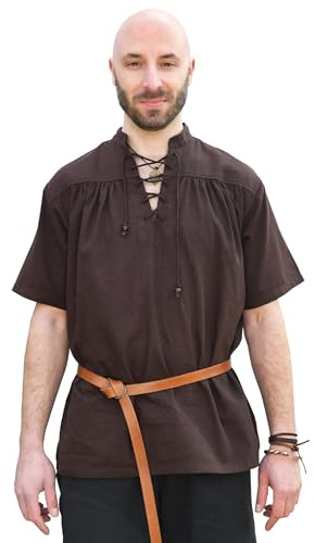 Battle-Merchant Mittelalterliches Kurzarm-Hemd, Herren | Wikinger Hemd, Langarm, Baumwolle, Spätmittelalterlich, Gewandung, für Reenactment, LARP & Fantasy Cosplay