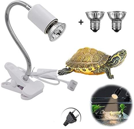 NEWFUN Lámpara para Tortuga,Luz Tortugas de Agua,Lámpara de Calor de Reptil con Clip,con 2 Bombillas UVA UVB de 50 W y Abrazadera Giratoria de 360 °Adecuada, para Tortuga, Lagartos, Serpientes