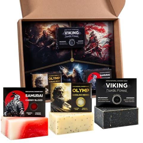 MEDUNA Peeling-Seife Mythos Bundle 3 x 100g - feste Naturseife - Handmade Soap - vegane Pflegeseife - Körperseife für alle Hauttypen - Bio-Kokosöl & Shea Butter Männerpflege - Made in Germany