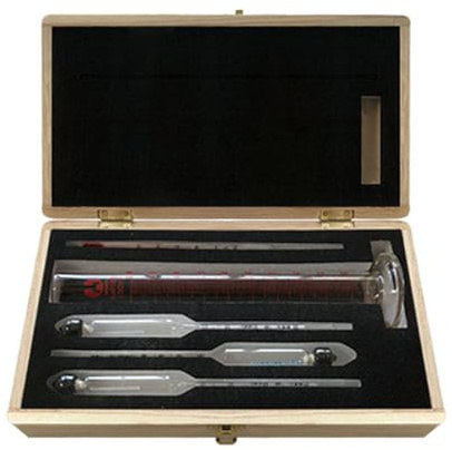 5 Pieces Hydrometer Alcohol Meter Test Kit 0-100% Household Alcohol Hydrometer Concentration Meter Tester for Spirits/Distillates Whiskey with Thermometer Glass Cylinder Wooden Storage Box