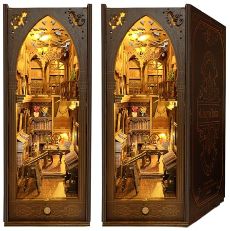 Book Nook Kit DIY Puppenhaus Holz, MOJINO Miniatur Haus Kit Buch Ecke Miniatur Kit Für Erwachsene Teens, 3D Holzpuzzle Bücherecke Bücherregaleinsatz Kits Mit Sensor Led Licht