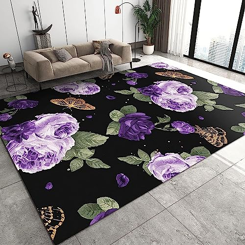 Teppich 3D 40 X 60 cm Fußmatte Türmatteteppiche Schwarze Botanische Rosen In Rosa Und Lila Teppich rutschfeste Innentür Küche Wohnzimmer Schlafzimmer Kinderzimmer -5U6K-J0D0-5D5T-H5F1-8P1T-B5P5-8U8J+