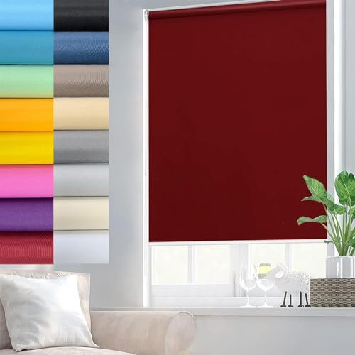 Verdunkelungsrollo Klemmfix ohne Bohren 85 x 130 cm Sichtschutz und Sonnenchutz,ohne Bohren Tag und Nacht Rollo,Rollo für Fenster, mit Klemmträger, für Fenster & Tür, Rot