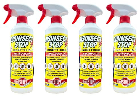 Disinfect Stop Insetticida Multiuso Microincapsulato per Cimici Verdi, Cimici Asiatiche, Zanzare, Formiche, Scarafaggi, Formato da 500ml (4 Flaconi) - New Insektill -