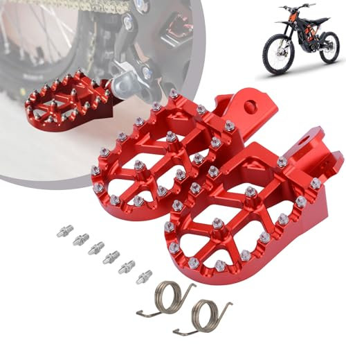 Repose-Pieds Moto,Repose Pieds Larges de Moto,Cale Pied Moto en Alliage d'aluminium CNC avec Ressorts pour sur Ron Light Bee CRF150F CRF230F 2003-2019-Rouge