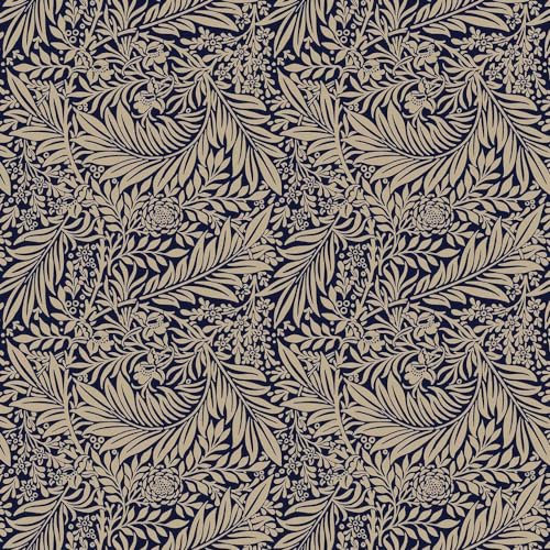 100% Cotton Digital Fabric William Morris Larkspur Leaves Floral Flower (Sold Per Half Metre) (Navy)