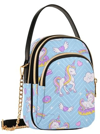 Süße Einhorn-Umhängetasche für Damen, abnehmbare Kette, Handytasche, Schultertasche, Geldbörse, Süße Einhörner, Einheitsgröße