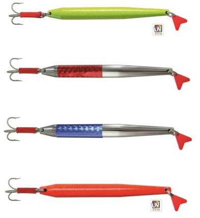 DEGA Pilker Deep Catcher bleifrei 200g bis 500g teilweise UV-aktiv Stabpilker rundpilker Norwegenpilker (Silver-red, 500g)