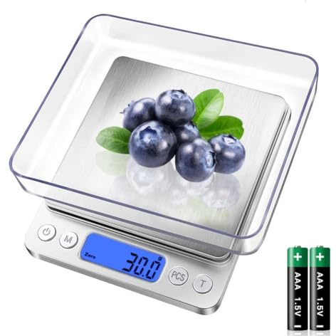 QIANLAINIAO Básculas de cocina digitales, mini pequeño báscula para alimentos 3kg/0,1g, impermeable, Pantalla LCD, Acero inoxidable, para joyería ingredientes de café, small kitchen food Scale