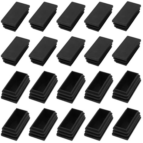 METALLIXITY Rectangle End Caps (50 x 25mm) 24Pcs, Plastic Rectangle Tube Inserts Threaded End Blanking Caps Protector - for Furniture Table Chair Legs, Black