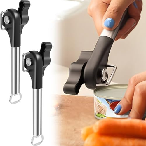 2Pcs Manual Can Opener,Safe Cut Smooth Edge Can Opener,Handheld Can Opener,Stainless Steel Side Cut Can Opener, Portable Tin Opener,Multipurpose Bottle Opener Kitchen Tool for Home Kitchen