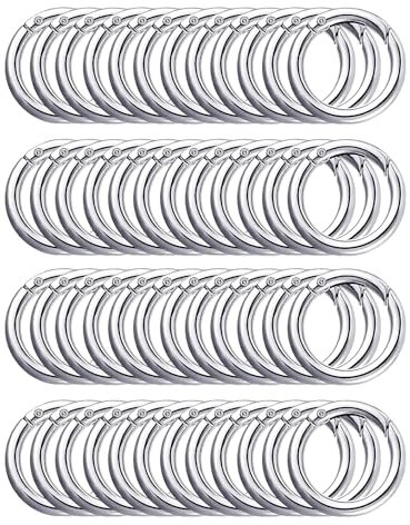 50 Stück Runde Karabiner Schlüsselanhänger, 23.5mm Schlüsselring Feder-O-Ringe, Spaltring Druckknopf Clip für Schlüsselring Tasche, Geldbörse,Zubehör Karabinerhaken (50, silber)