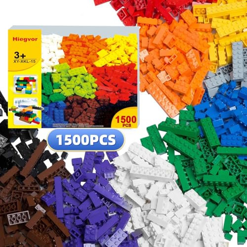 Hiegvor 1500 Classic Bausteine Teile,Basic Building Bricks Set,Bulk Bausteine Classis Color Farben,Building Bricks Block für 6 Jahren Kinder,Kompatibel Mit Allen Meisten Marken Steine Box