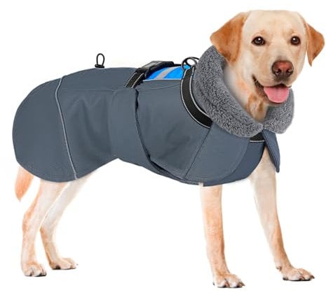SlowTon Hundemantel Winter, wasserdichte verstellbare Fleecefutter Hundejacke mit Turtleneck und Kordelzug, reflektierender Wintermantel für kleine mittlere und große Hunde im Freien