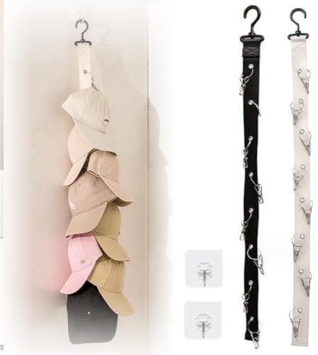 XUZOPIM 2 Stück Cap Holder, Cap Halter Practical Cap Holder Wall, Cap Holder With 16 Clips, Cap Organiser With 2 Hooks Self-Adhesive, Hanging Cap Storage,Cap Holder For Beret, Baseball Cap, Sun Hat