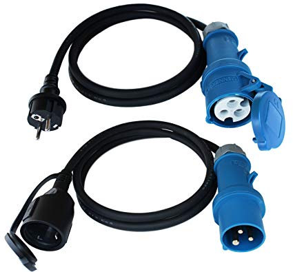 2 x CEE Adapter Stecker Kupplung 230V MENNEKES Camping Boot 3x2,5mm² H07RN-F 16A 1,5m