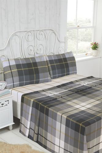 Rapport Home Brushed Cotton Flannelette Sheet Set Lomond Double Size in Blue, Includes Plaid Flat and Fitted Sheet and 2 Pillowcases – Soft, Warm, Breathable Bedding for Winter Comfort