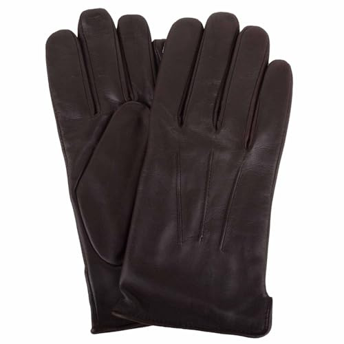 SNUGRUGS Mens Genuine Leather Gloves with Classic Three Point Stitch - Brown - Large
