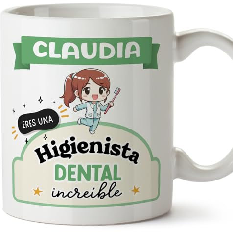 MUGFFINS Tazas Personalizadas para HIGIENISTA DENTAL mujer - En Español - Eres increíble - Kawaii - 11 oz / 330 ml - Regalo Personalizable original y divertido