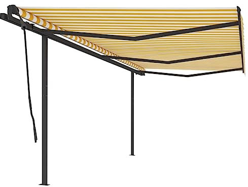 Furniture Select-Manual Markise mit Pfosten 6x3,5 m, Gelb und Weiß