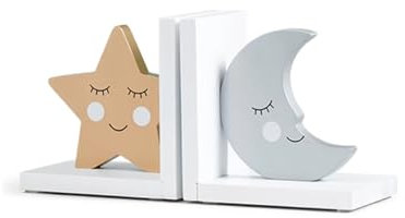 HTYUKFDG Serre-Livres Serre-Livres en Bois Lune et étoile, 1 Paire de Serre-Livres de Dessin animé, Bouchons de Livre en Forme de L pour contenir des Livres/DVD/CD/Jeu vidéo École