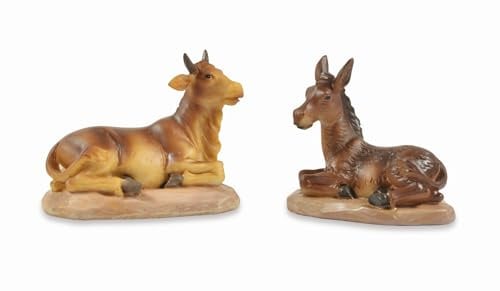 Riffelmacher Krippentiere Ochs & Esel | 2er Set | 9-10 cm | Braun | Weihnachtskrippe Figuren naturgetreu | Deko für Krippenstall | 78042