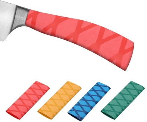 PATIKIL Cutting Knife Handle Heat Shrink Sleeve 2.2x4.9, 4 Pack Chef Cutter Non Slip Wrap for Kitchen Knife Management, x Pattern Red/Yellow/Blue/Green